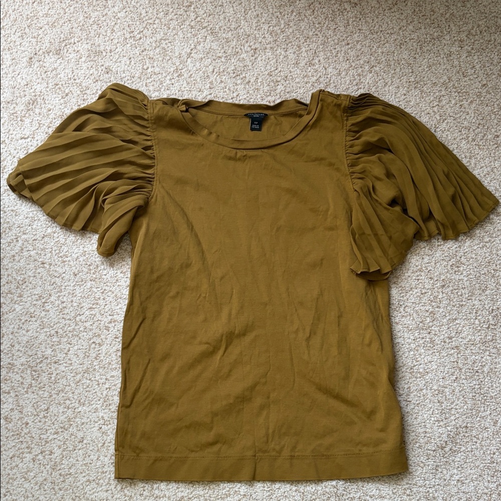 Ann Taylor Olive Pleated Sleeve Blouse